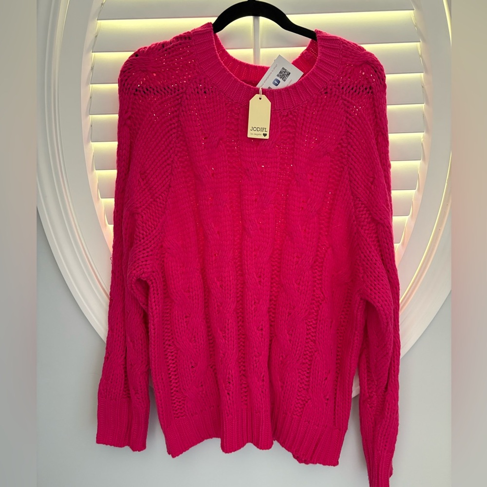JODIFL Vibrant Pink Cable Knit Sweater women’s Large